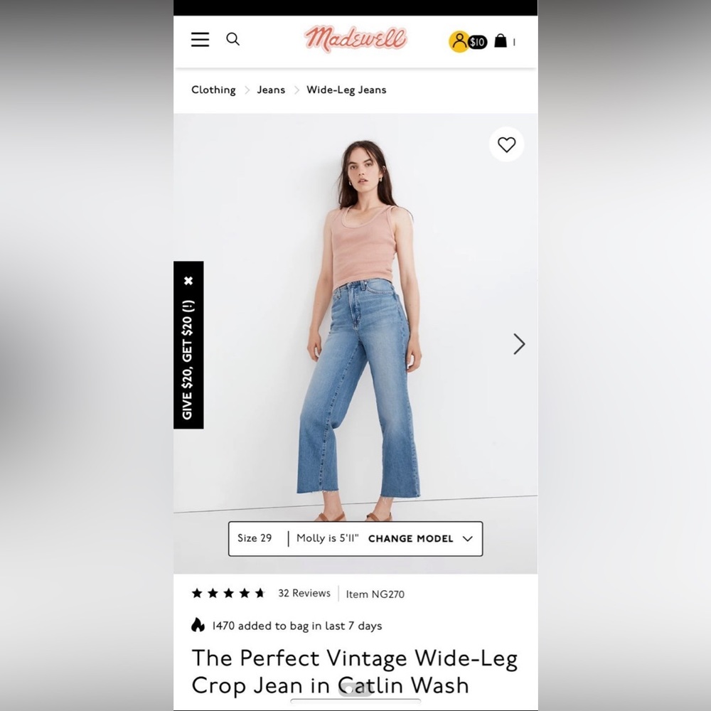 Madewell Catlin wash size 29 tall